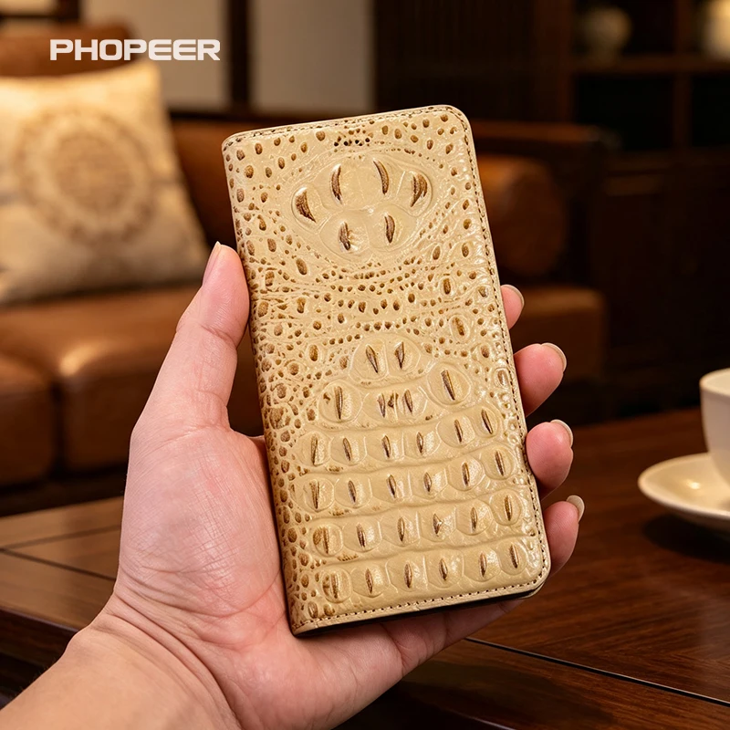 Luxury Genuine Leather Case for Oneplus 15 14 13 12 11 10 T R Pro 3D Crocodile Claw Flip Magnetic Phone Case