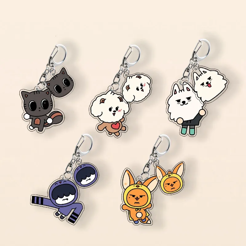 KPOP Beomgyu Yeonjun Cartoon Animals 2Pcs Acrylic Keychains Soobin Hueningkai Keyring Cute Bag Key Pendant Fans Decorative Gifts