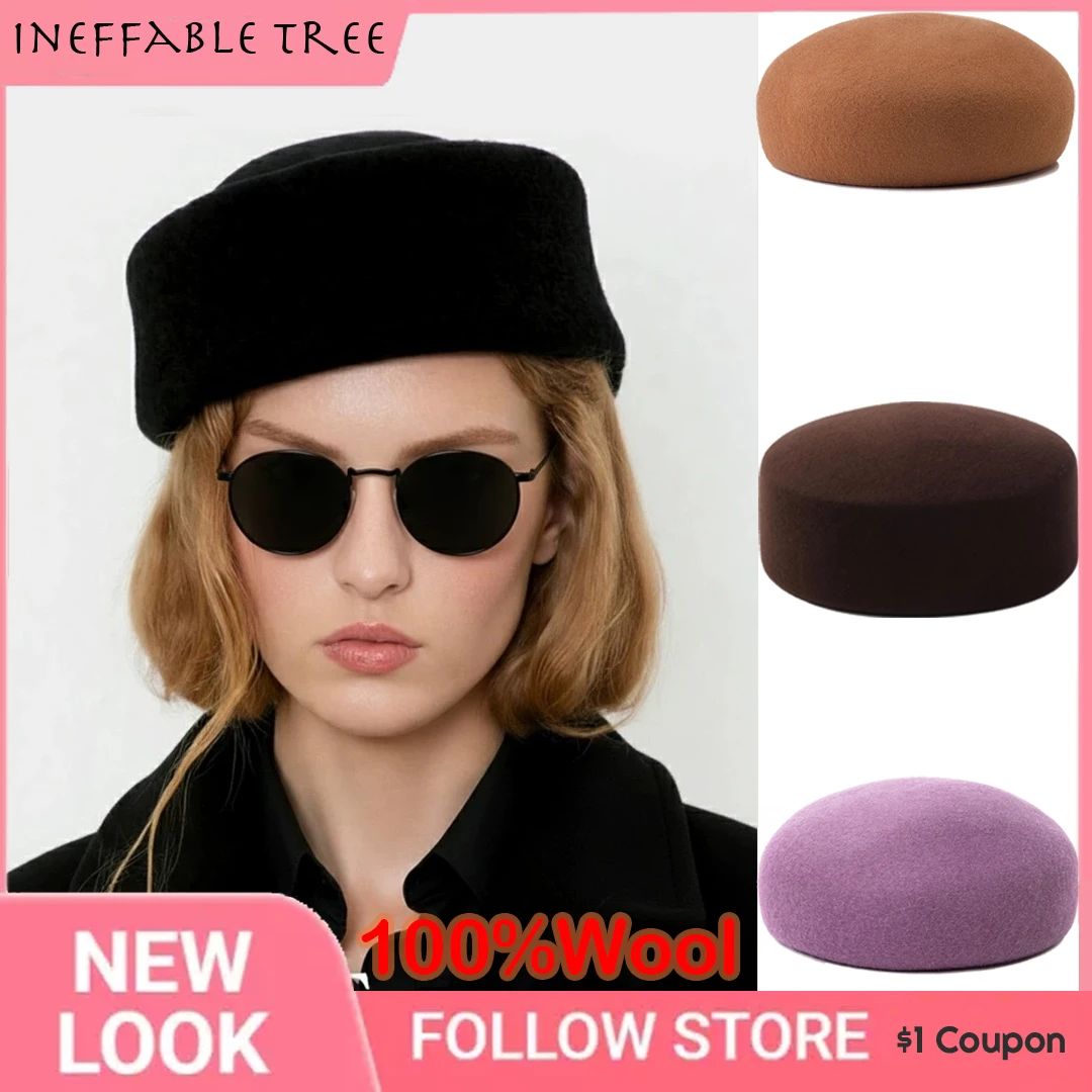 

INS 100% Wool Felt Autumn Winter Blocked Beret Women Elegant Bread Pumpkin Berets Men Ladies Wedding Painter Pillbox Hat Gorros