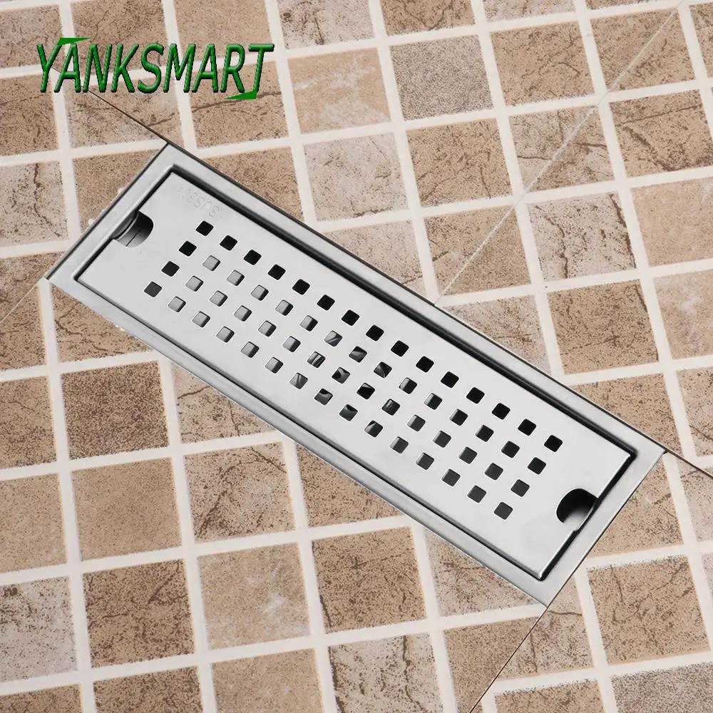 

YANKSMART Chrome Polished Rectangle 100mm*300mm Art Carved Cover Waste Floor Drains Bathroom Accessaries 304 Stainless Steel