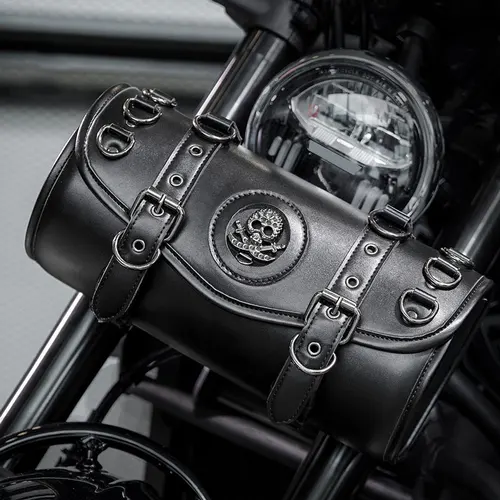 Bolsa con colgante de motocicleta Retro estilo Punk, bolsa para manillar de horquilla delantera de motocicleta, bolsa de almacenamiento, bolsa de tanque de capacidad, bolsa de herramientas de cuero PU