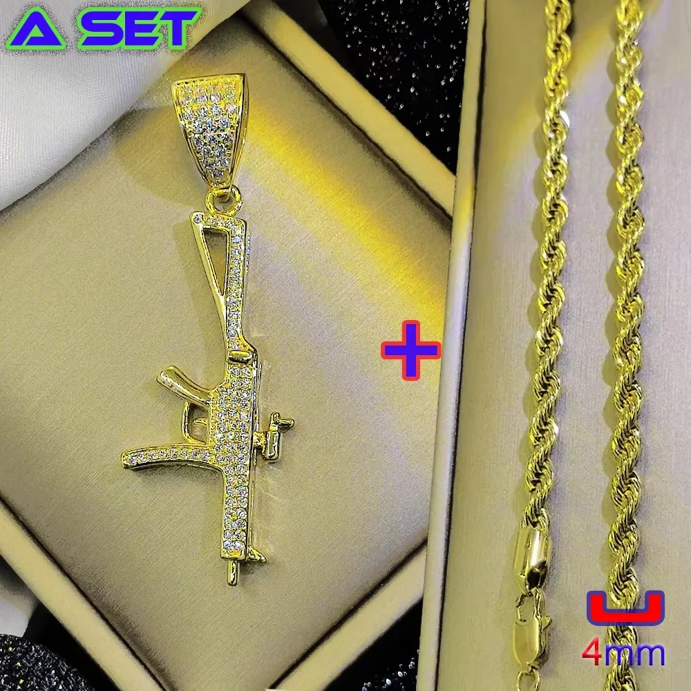 Hip hop custom decorative necklace, set with diamonds and popular firearms pendant, 18K gold plating, trendy cultural boutique