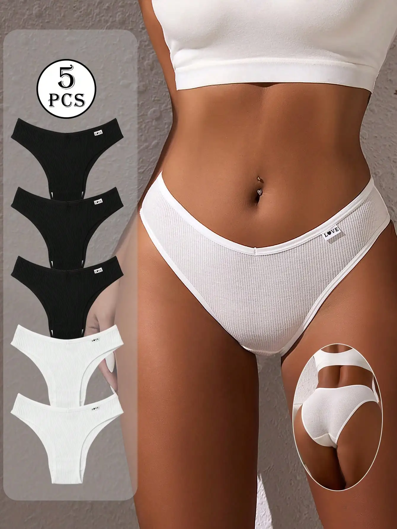 5 Stück/Packung Damen-Slips mit niedrigem Bund, niedriger Taille, niedlichem Aufdruck und Buchstaben-Design, hochelastisch – Detail 17