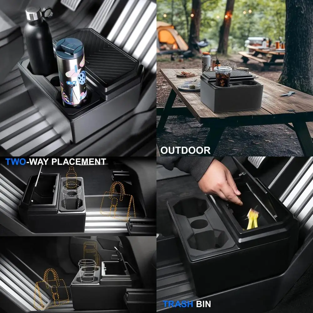 

for Cybertruck Accessories Front Lower Center Console Floor Organizer, Press to Open Storage Trash Can with Cup Holder fit for 4