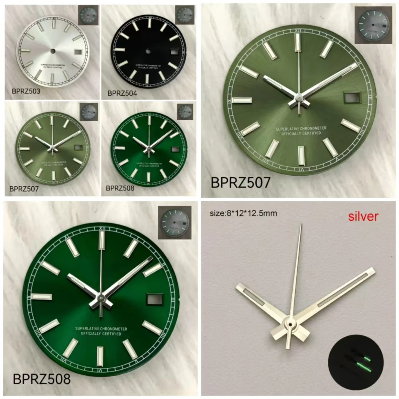 31mm Hot selling NH35 S logo green night light with NH35 automatic movement calendar modification accessory NH35 sun stripe nail