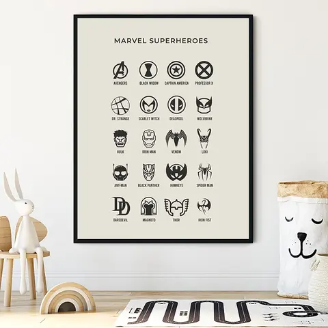 Marvel Character Art Prints Minimalist Poster Marvel Superhero Guide Canvas Painting Wall Pictures Boys Room Decor Gift for Him