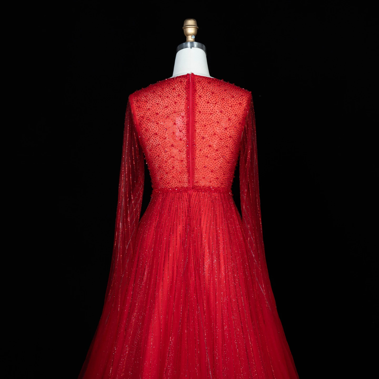 Sharon Said Luxuriöse Dubai Perlen-Kristall-Tüll-Abendkleider Elegante Cape-Ärmel Formelle Ballkleider SS054 Maßanfertigung – Detail 37