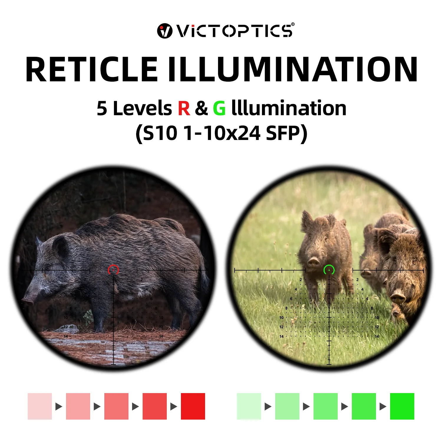 VictOptics S10 1-10x24 SFP Mira telescópica táctica iluminación roja y verde - imagen 4