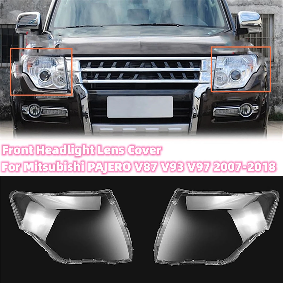 

Для Mitsubishi PAJERO V87 V93 V97 2007-2018 1 пара крышек линз фары левая + правая боковая крышка фары корпус лампы