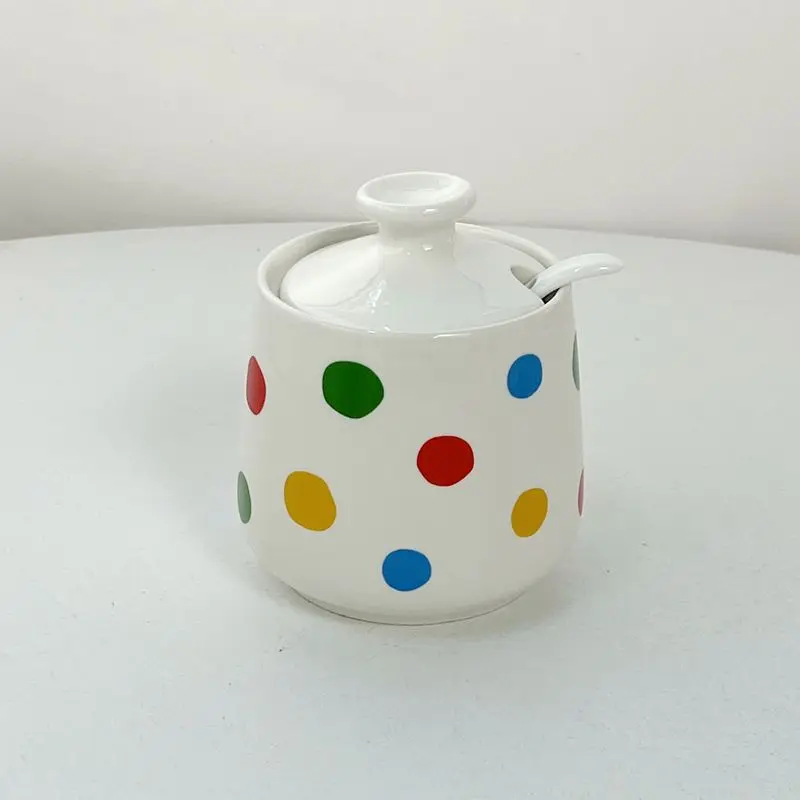 250ml Ceramic Seasoning Jar with Lid & Spoon 2026 Colorful Polka Dot Sugar Salt Spice Storage Pot Kitchen Condiment Container