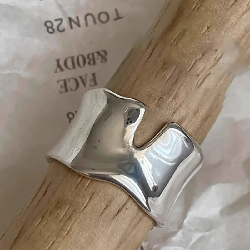 Mewanry Silver Color Smooth Irregular Geometric Rings For Women Couples Simple Trendy Elegant Handmade Birthday Jewelry Gifts