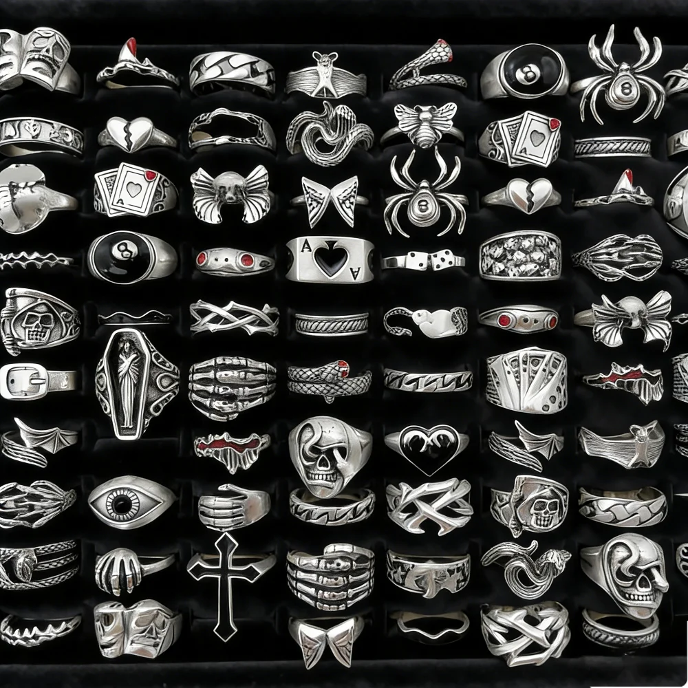 10/15/20/23/30Pieces Vintage Punk Skull Eye Snake Rings Set For Women Men Mix Style Retro Gothic Hip-Hop Jewelry Party Gifts
