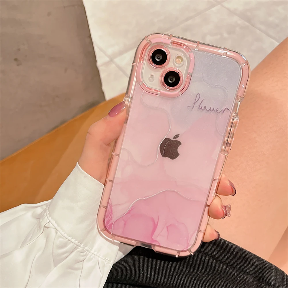 Super Shockproof Gradient Marble Bumper Phone Case For iPhone 14 11 12 13 15 Pro XS Max X XR Clear Soft Silicone Back Cover Case