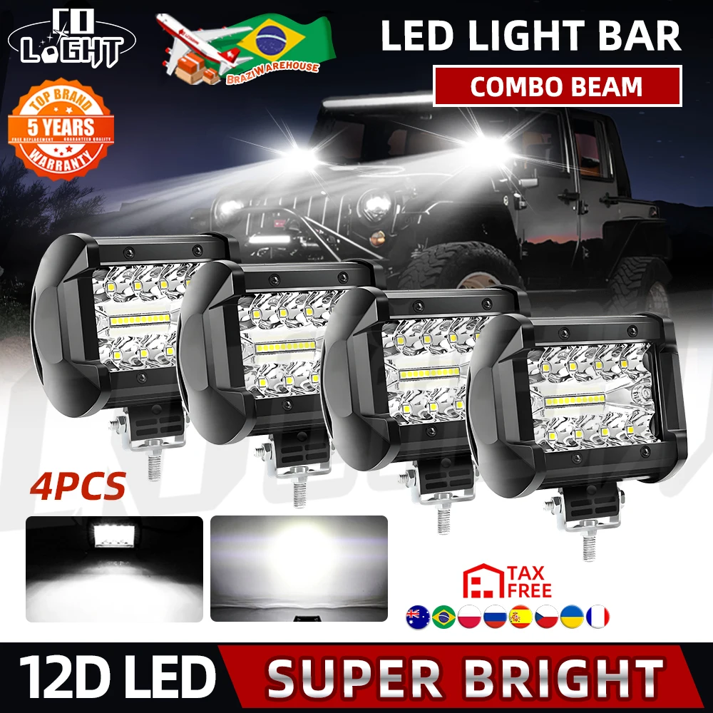 CO LIGHT Barra luminosa a LED da 7 pollici 60000LM 3 file 4x4 Offroad Spot Flood Combo Fendinebbia LED Luci da lavoro impermeabili per camion Barca UTV ATV