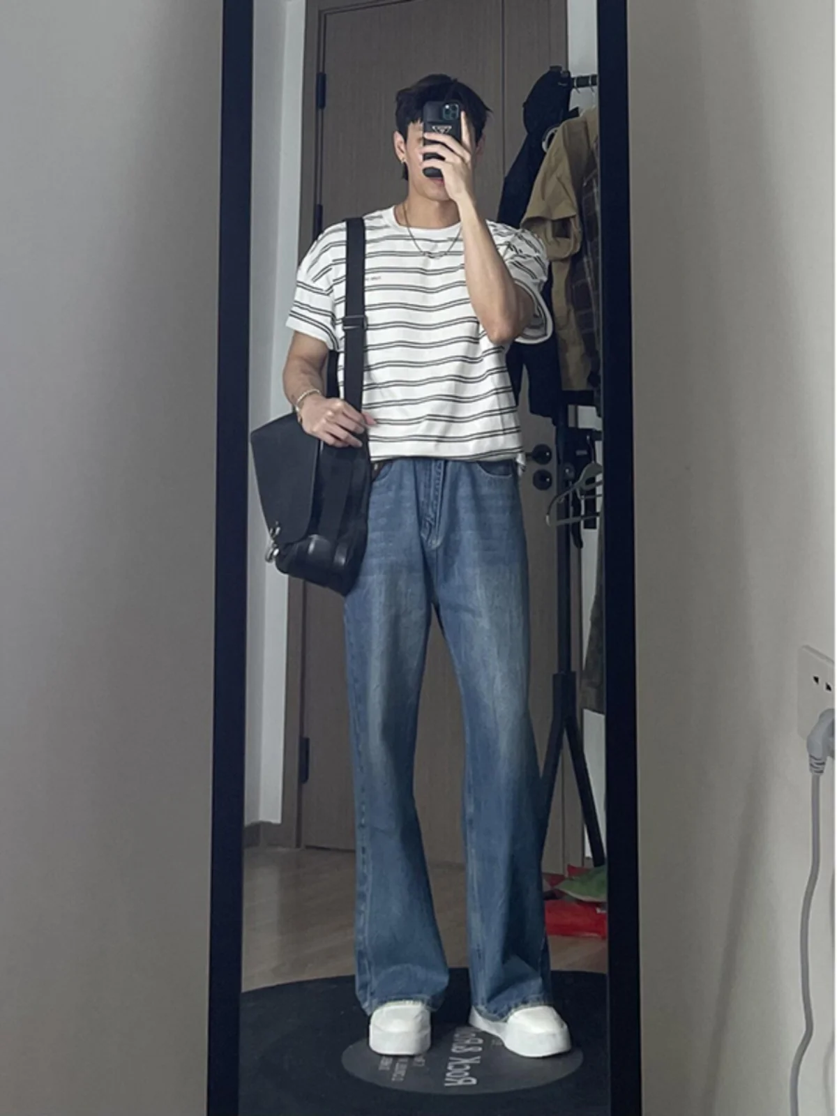 

Cleanfit Deep Blue Men's Jeans American Retro Straight Leg Pants Summer New Sle High-End Feelings Youth Faion Trend