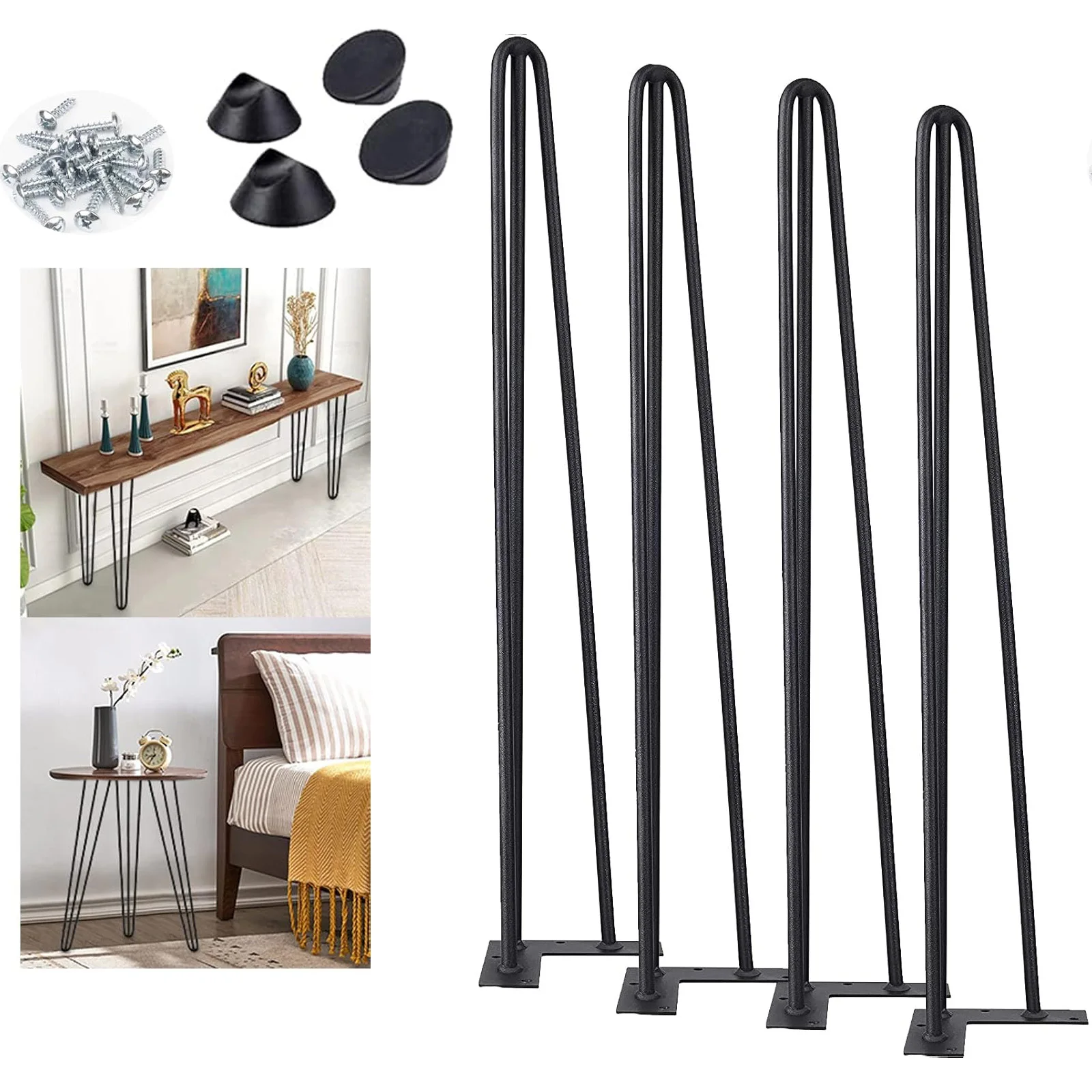 Haarnadelartige Tischbeine, 86 cm/34 Zoll, 3-armige Möbelbeine aus massivem Metall, geeignet für DIY-Heimtische, Esstische, Schreibtische und Nachttische, 4er-Set