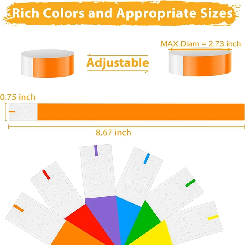 600 Pcs Paper Wristbands For Events,Waterproof Neon Colored Wrist Bands For Concert,Amusement Parks,Adhesive Arm Bands