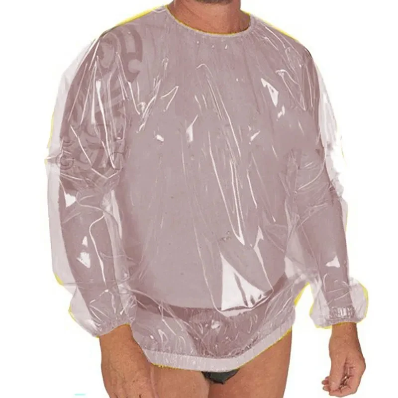 PVC Transparent Sexy Men Round Neck Long Sleeved Waterproof Windproof T-shirt ABDL Oversized Loose Adult Baby Plastic Pullover