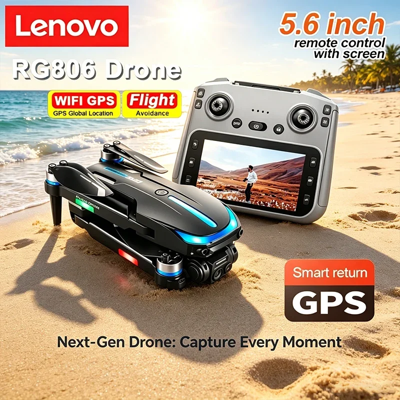 Lenovo RG806 Max Aerial Drone with 8K HD Camera 5.6-Inch Screen RC GPS Brushless Motor & Obstacle Avoidance - New Model