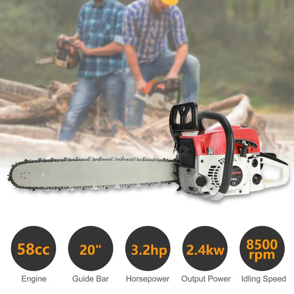 20-inch 58CC Gas Chain Saw Set High Power Rust Resistant Wood Chainsaw 13000r/Min Guide Plate Wood Chainsaw Garden Supplies