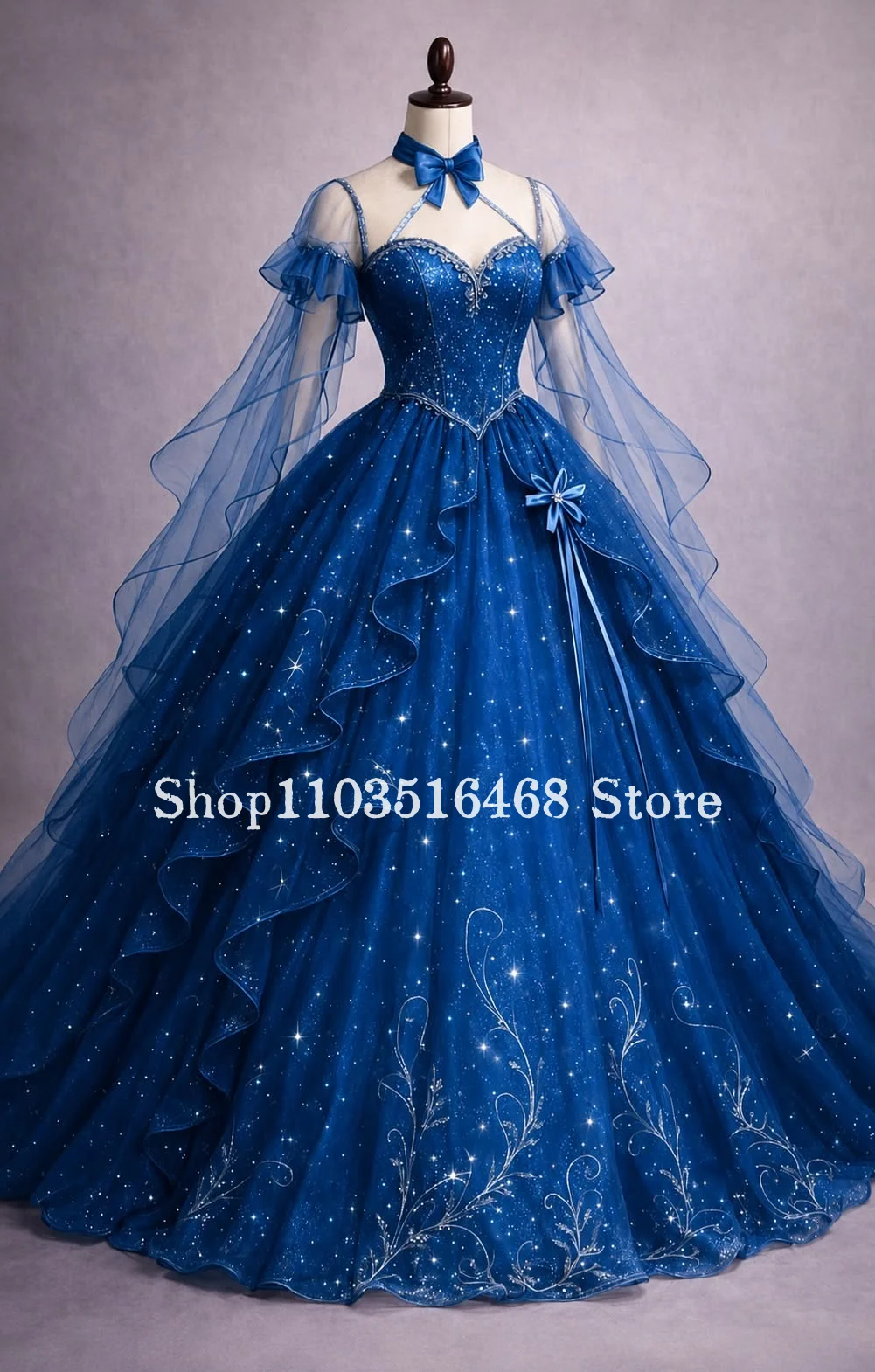 Royal Blue Dreamy Off-Shoulder Wedding Dress Customized Beaded Corset Bow Bridal Gown Women's Special Occasion Evening Gown