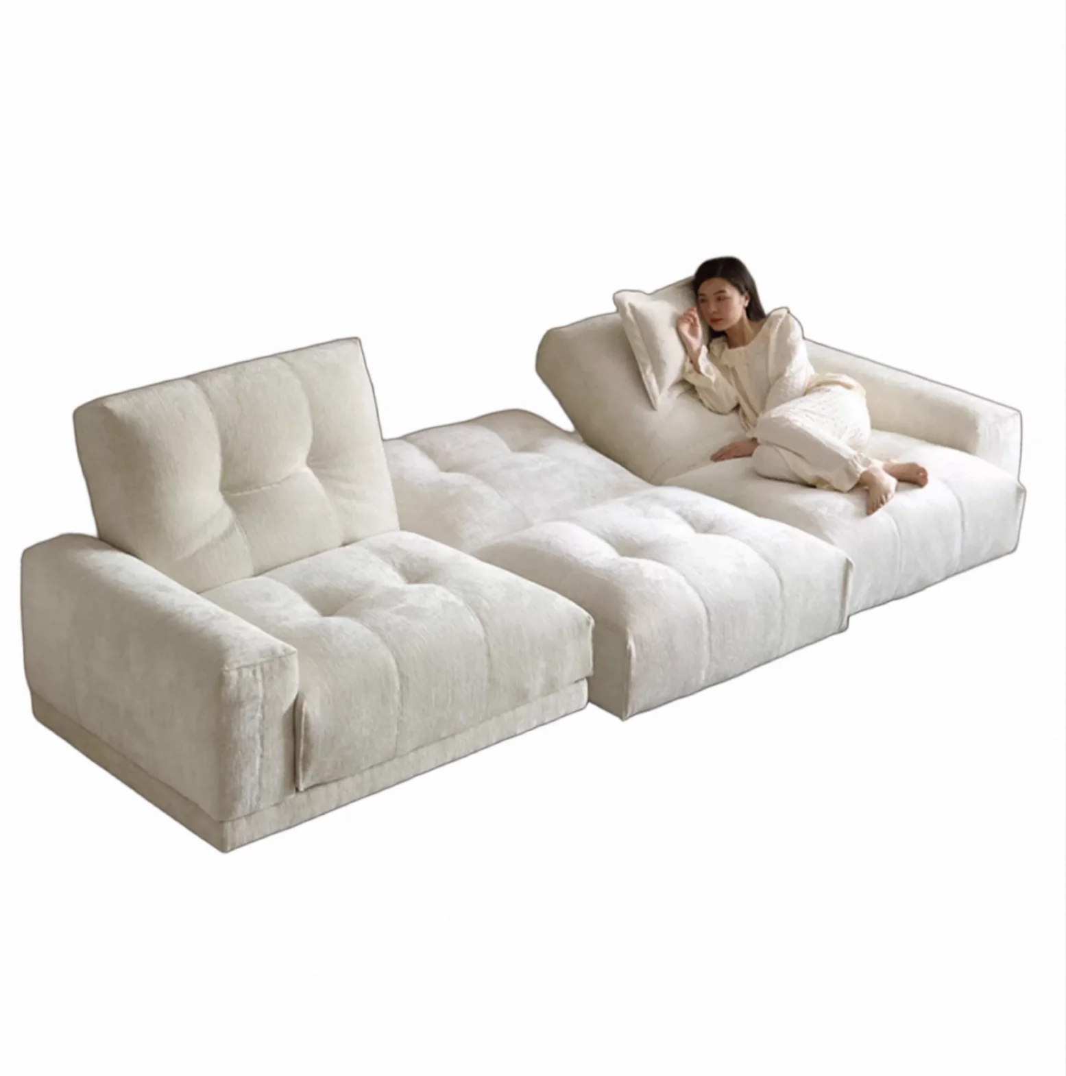 

Modern Modular Electric Sofa Bed Set Can Be Reclined Flat Retractable Sectional Sofa for Small Apartment Living Room Cinema Use