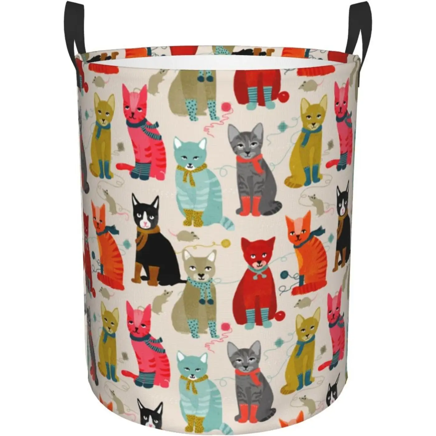Cat Ladies Circular Hamper Laundry Basket Hamper with Handles,Decorative Basket for Living room Waterproof Round Storage Basket
