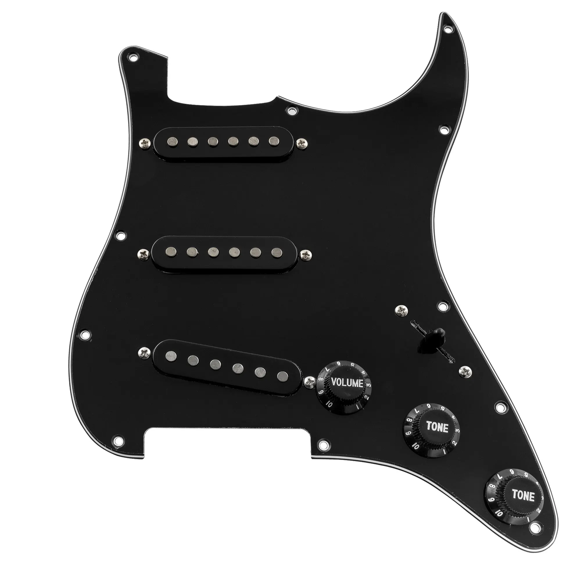 Musiclily Basic Pre-wired Loaded Standard ST-SSS Pickguard with Alnico 5 Magnet Single Coil Pickups Set for ST, 3 Ply Black