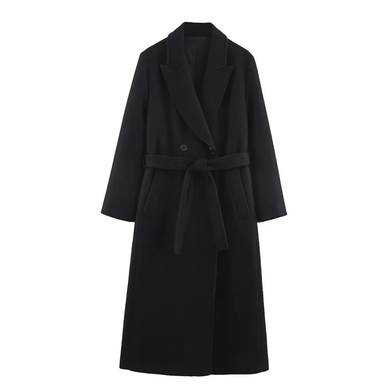 

Women's Coat 2025 Autumn and Winter New Style Black Long-Sleeve Coat with Belt Decorative Long Jacket Casual and Fashionable