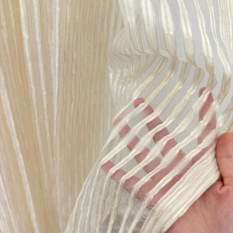 French Retro Striped Gold Jacquard Window Screens for Living Room Bedroom Balcony Bay Window Customized Finished Product
