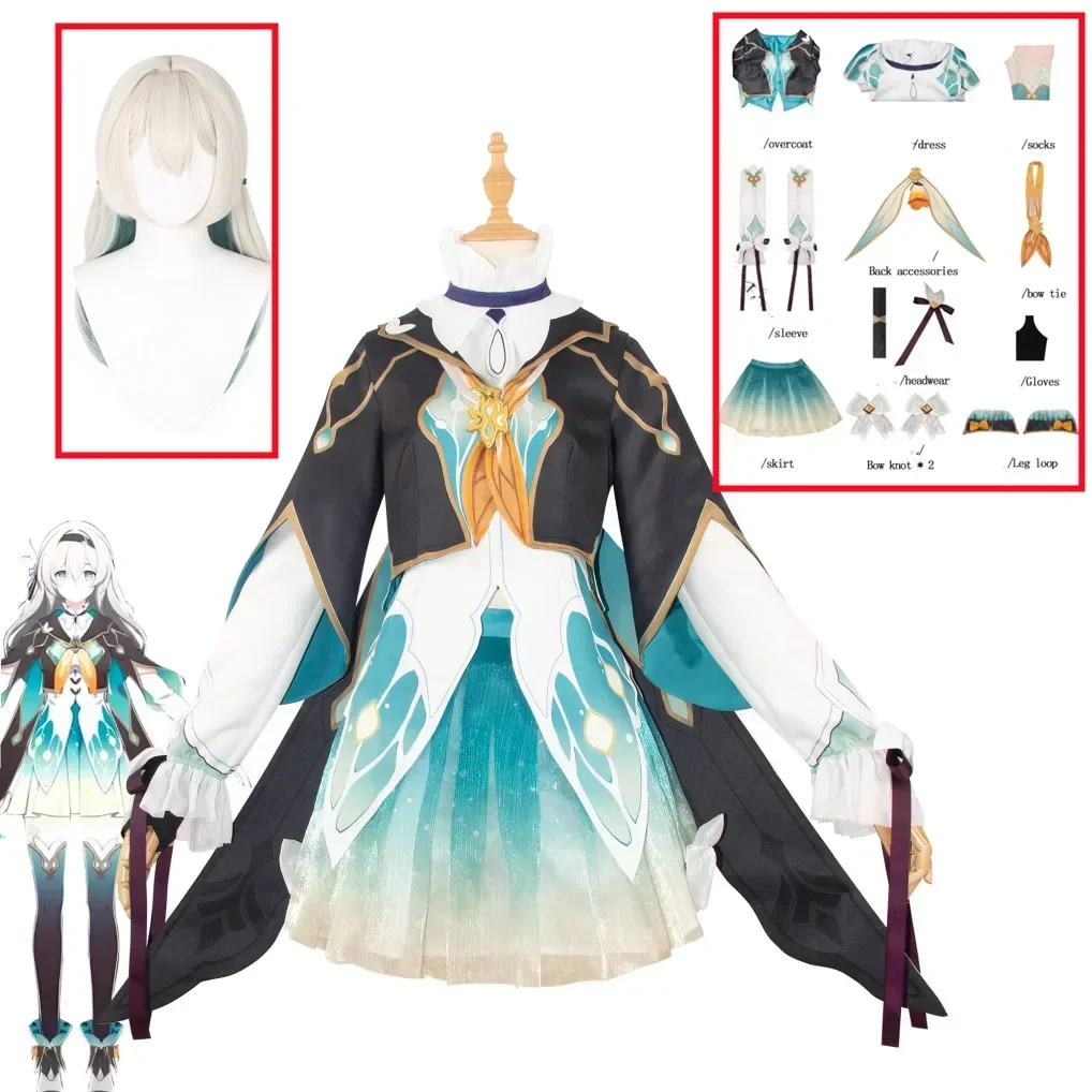 Jeu Honkai: Star Rail Doujin Firefly Cosplay Costume pour femme, perruque, robe de luciole trempée, vêtements d'Halloween pour filles, fête