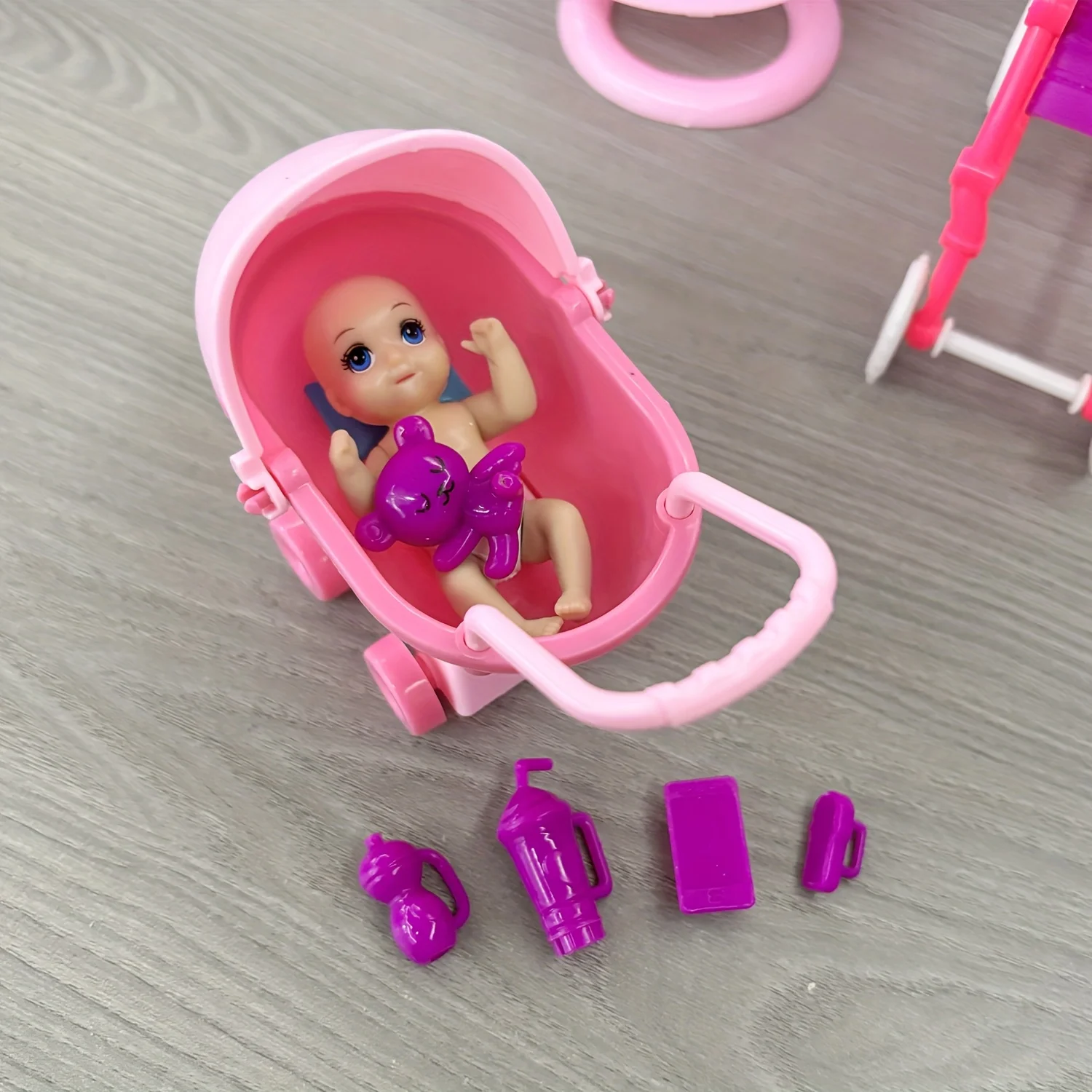 Spielhaus Puppenwagen Schaukelstuhl Zubehör Haustierset Niedliches Mini-Spielzeugset Puppenhauszubehör