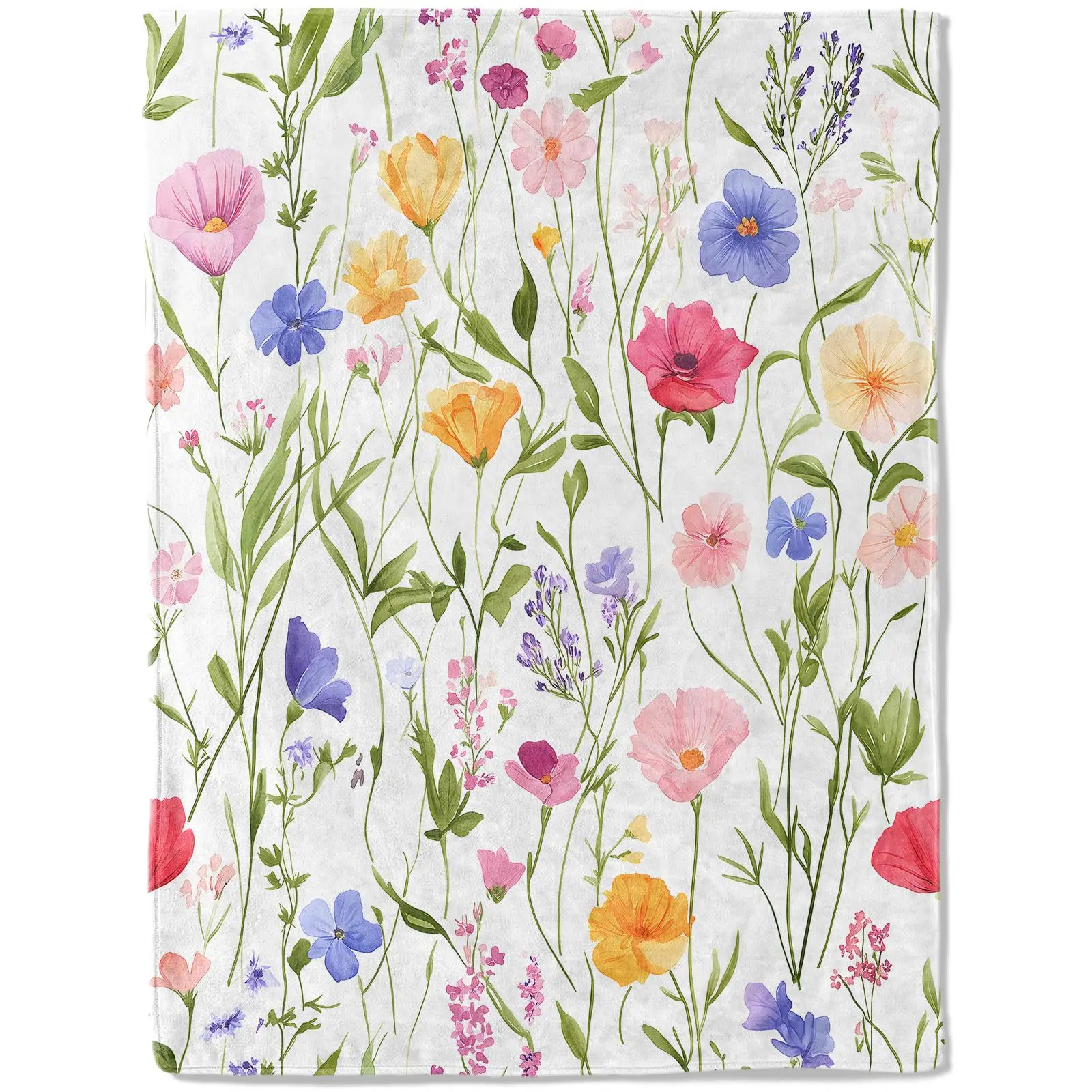 Watercolor Wildflower Blanket Colorful Botanical Print Throw Couch Cover Meadow Plant Fleece Blankets Boho Bedding Decor