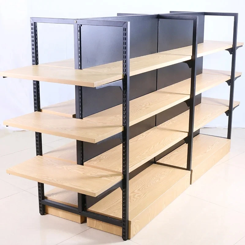 custom.Factory Supply Supermarket Wooden Shelf Double-sided Middle Island Shelf