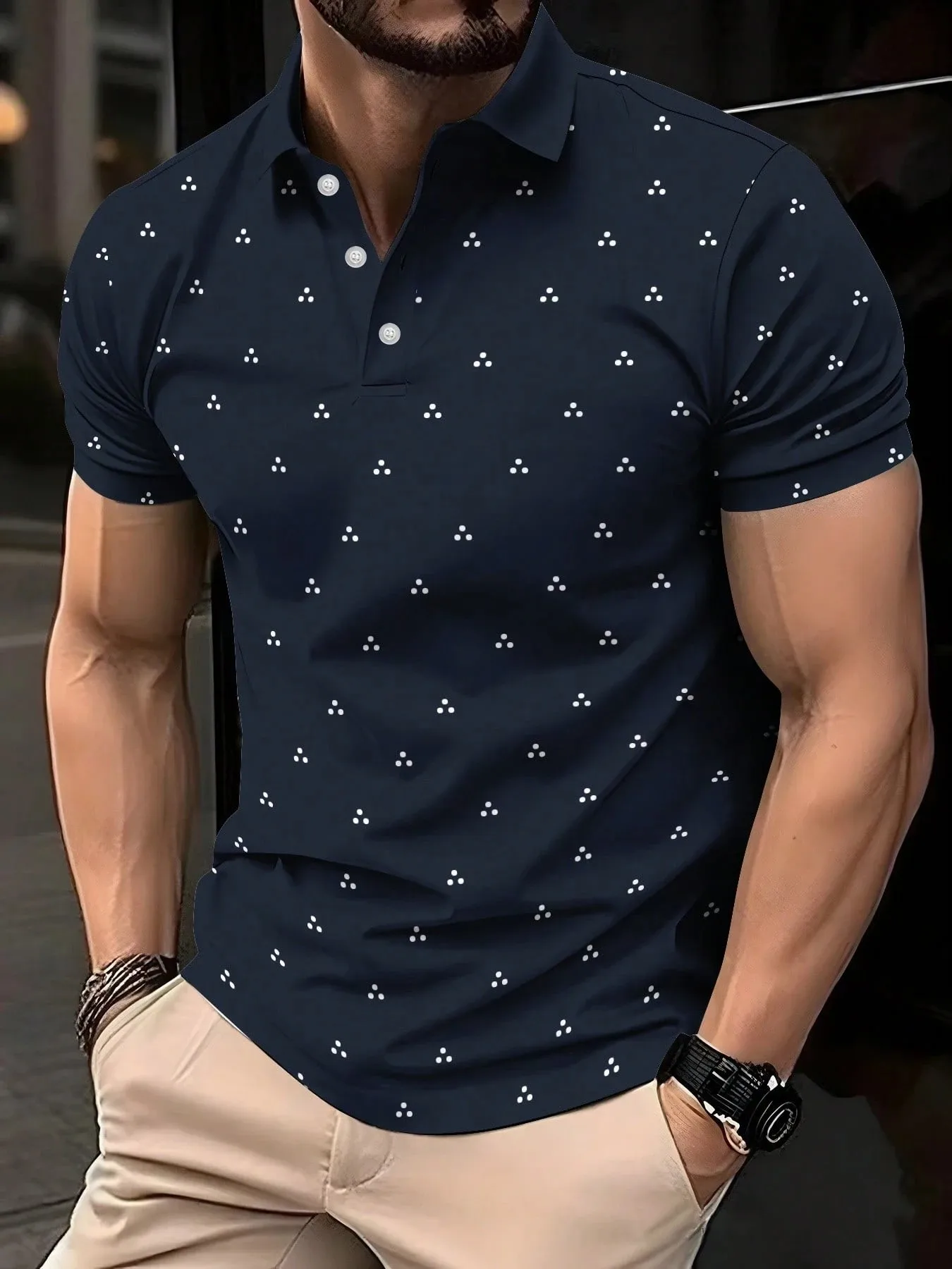 2026 Summer Best-selling Men's Short-Sleeved Polo Shirt with Simple 3D Pattern Print for Outdoor Sports Leisure and Fashion
