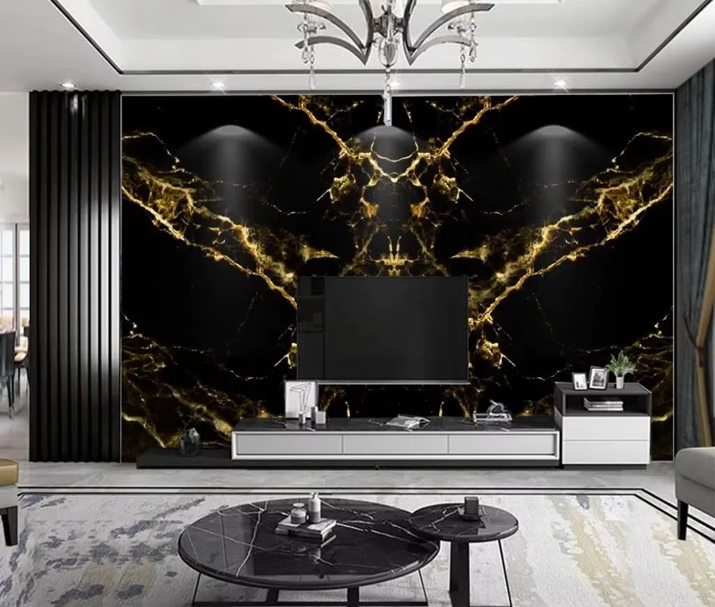 Custom size wallpaper abstract black gold border marble mural Nordic background wall Painting marble stone pattern 3d wallpaper