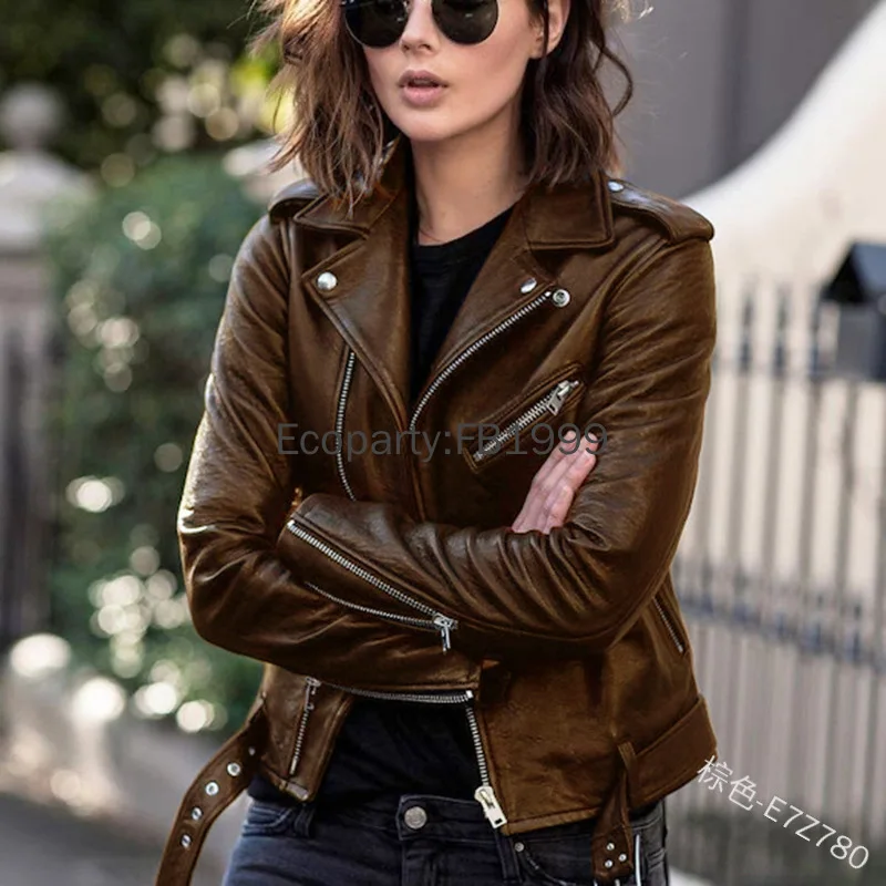 Nowa damska krótka kurtka wiosenno-jesienna Czarna kurtka ze sztucznego pu Slim Fashion Punk Outwear Skórzana kurtka motocyklowa Casual Coat