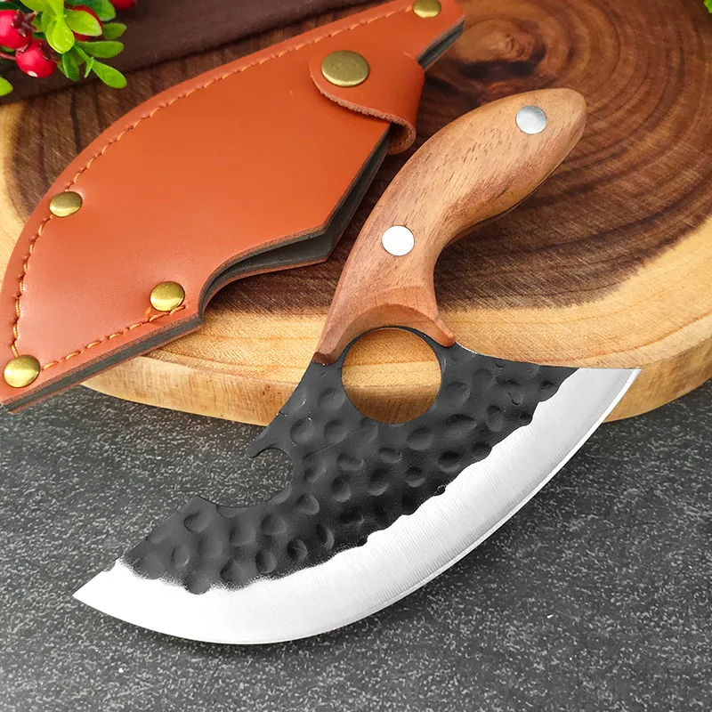 Hand-Forged Walnut Small Machete Boning Knife Sever Knife Kitchen Knife Cleaver Butchers' Knife Replaceable Blade Knife