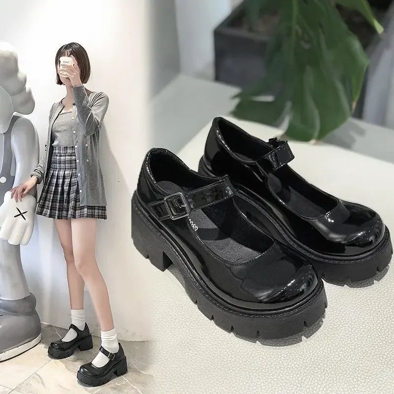 Mary's-zapatos de talla grande para mujer, zapatos pequeños de cuero con Base gruesa, versátiles, de tacón alto, individuales, con vestido, primavera 2025