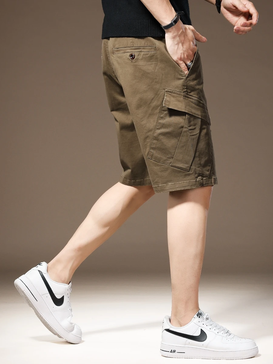 

Летняя тонкая повседневная рабочая одежда в американском стиле ретро с несколькими карманами, мужские свободные брюки средней длины с пятью деталями, прямые брюки с 5 предметами