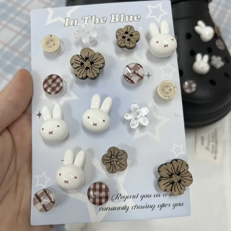 Anime Cartoon Rabbit Flower Shoe Charms With Button Back For Crocs Clog Hole Shoes DIY Decoration Gift For Daily Styling And Use