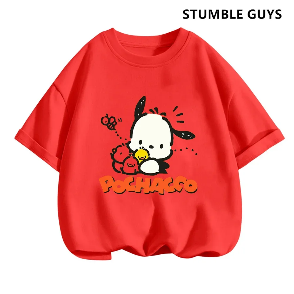 pochacco Tshirt Set Kids Anime Summer Tops Multiple Fashion Children\'s T-shirts Round Neck Casual Short Sleeve Print Trucksuit