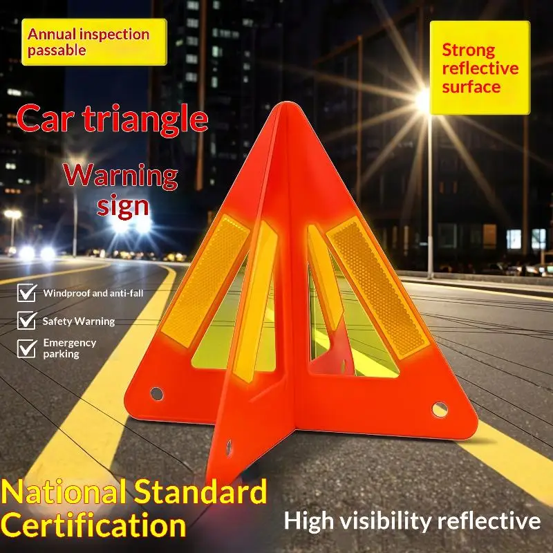 Reflective Triangle Warning Sign Red Tripod Folded Stop Sign Emergency Breakdown Triangle Warning Tool Cars Stop Sign