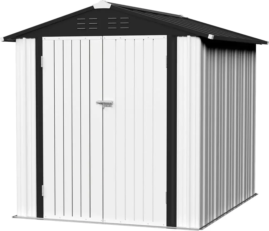 Metal Outdoor Storage 6 x 8 FT Metal Shed with Lockable Door,Waterproof Garden Tool Shed Storage House for Backyard, White