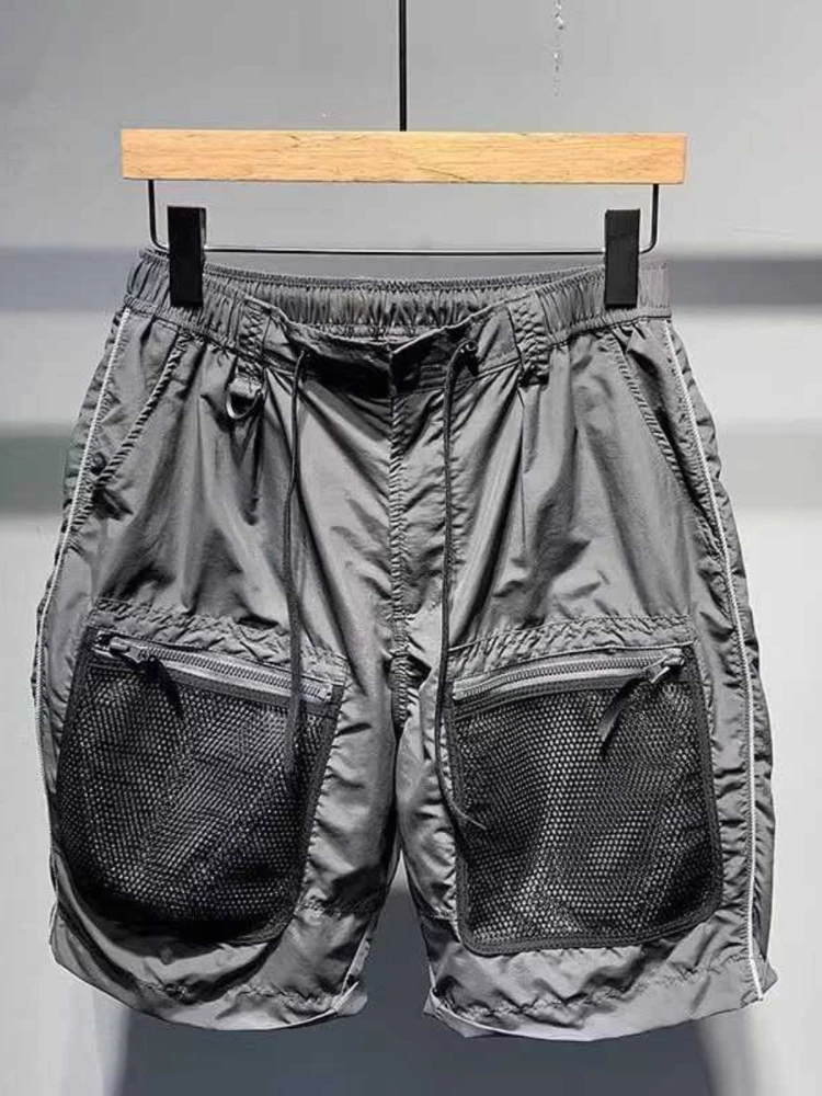 

High-End Trendy Brand Patchwork Me ket Workwear orts Men Summer New Loose Straight American Casual Five-Point Pants