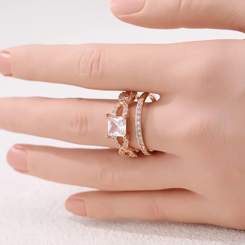 2pcs/set Light Luxury Women's Fashion Ring Set Exquisite And Sparkling Inlay Cubic Zircon Accessory Fashion Couple Ring Jewelry