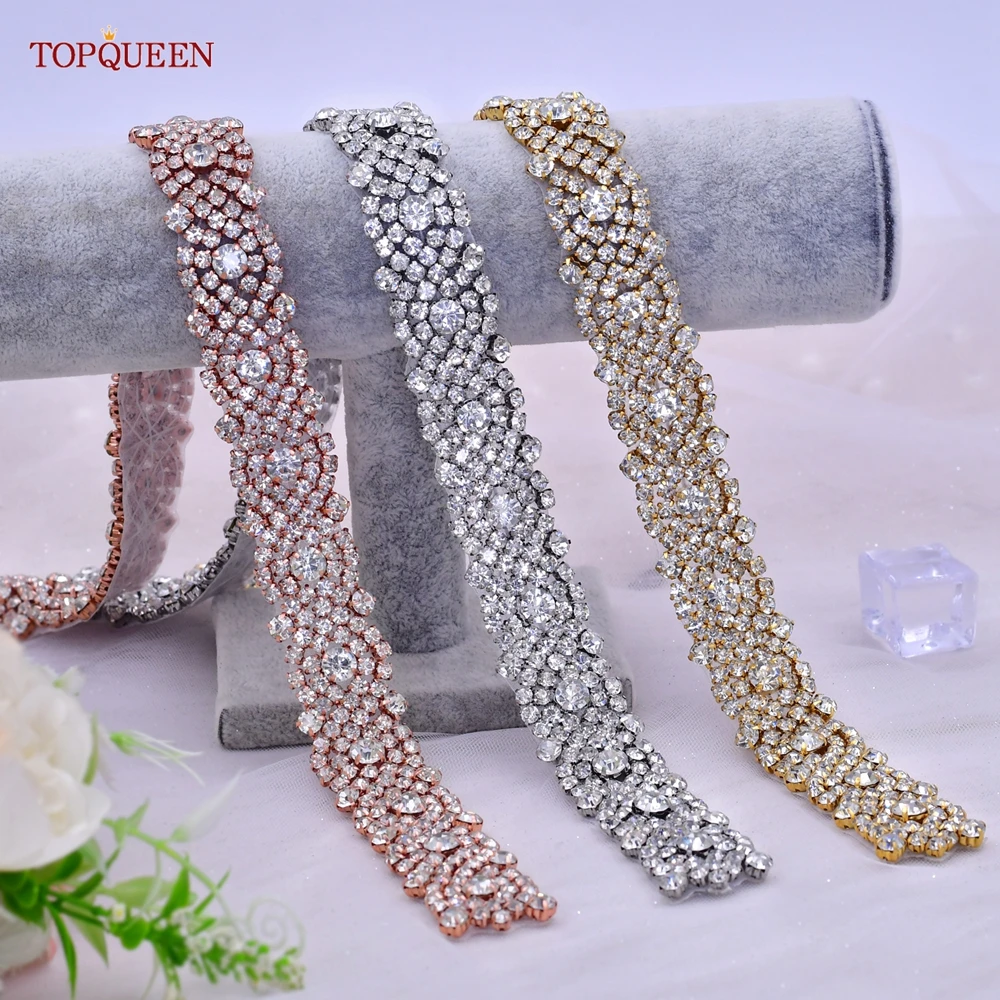 TOPQUEEN S28B Rhinestones Applique Luxury Handmade for Bridal Women Belt Dress Bag Clothes Accessories Formal Gown Decoration