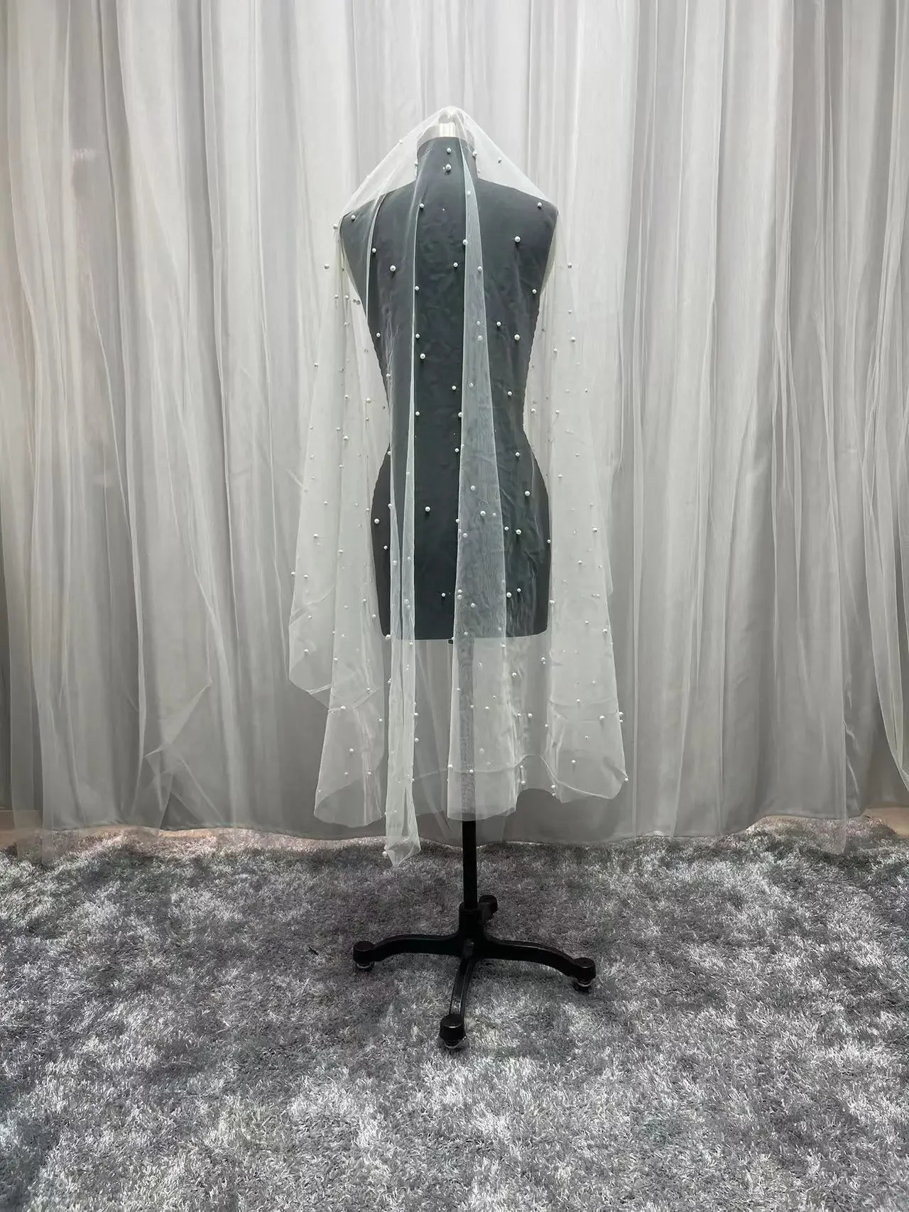 Voile de Mariage Élégant et Simple Sans Peigne, 1.6 Mètres de Long et 1.6 Mètres de Long, avec Perles, Accessoires de Patients, Bon Marché, en Stock