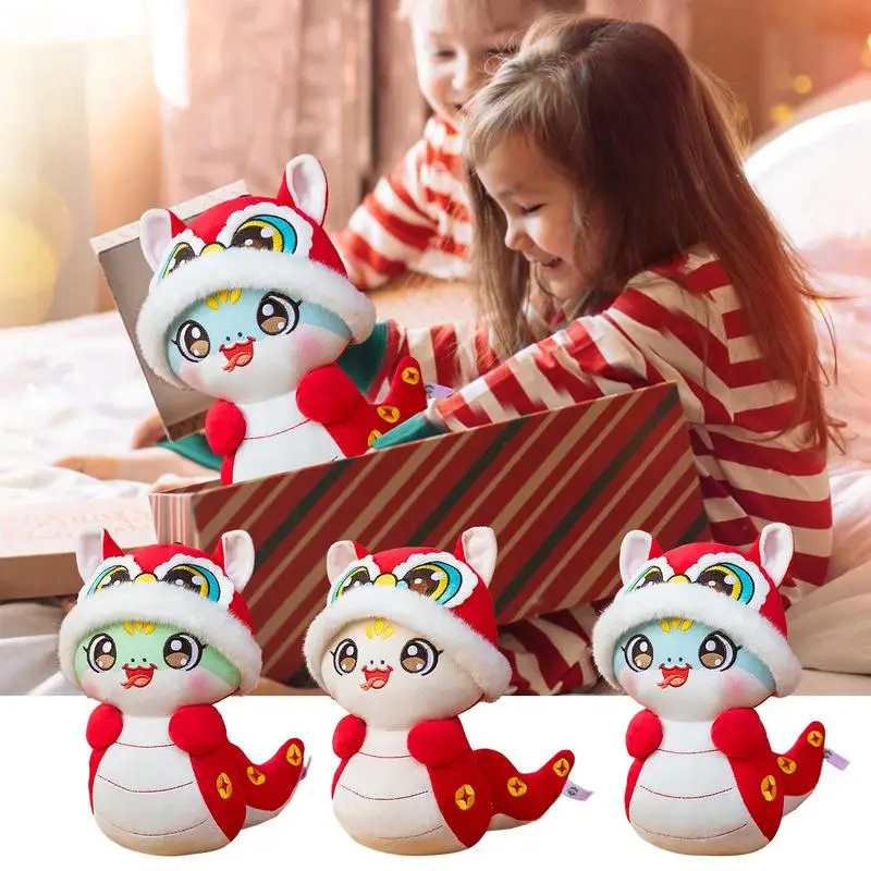 2025 Chinese New Year Mascot Traditional Cartoon Snake Plush Doll Throw Pillow Simulation Snake Plush Toy Funny Birthday Gifts