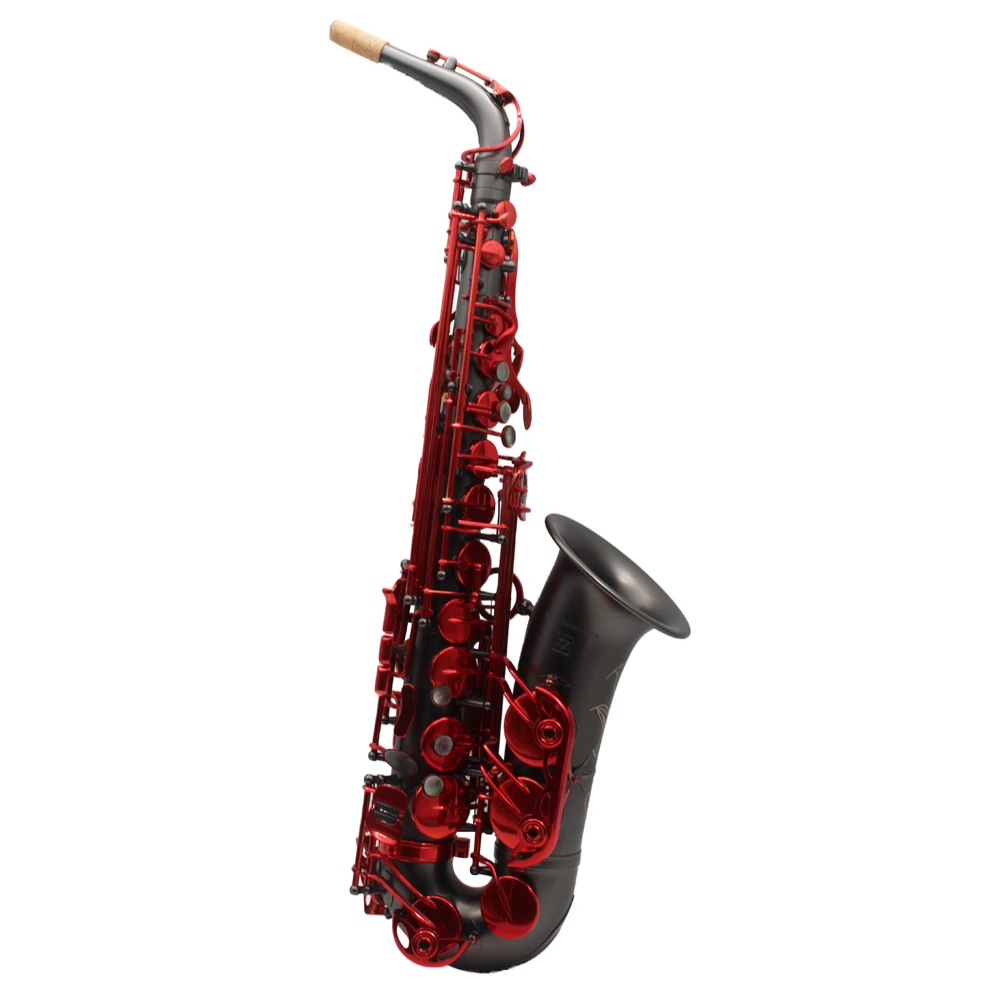 The Imperium matte black nickel plated Alto Saxophone with red lacquer keys